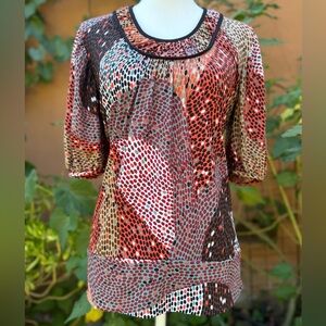 Apostrophe Cocoa and Burnt Orange Patterned Blouse Size M